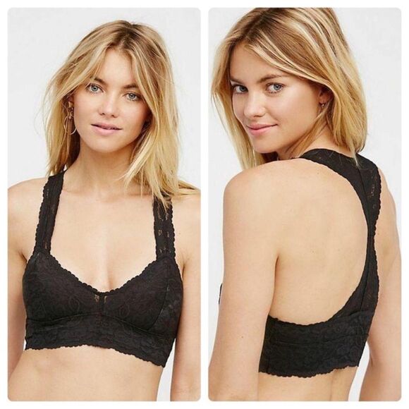 INTIMATELY FREE PEOPLE luna black lace racerback bralette - Picture 2 of 8